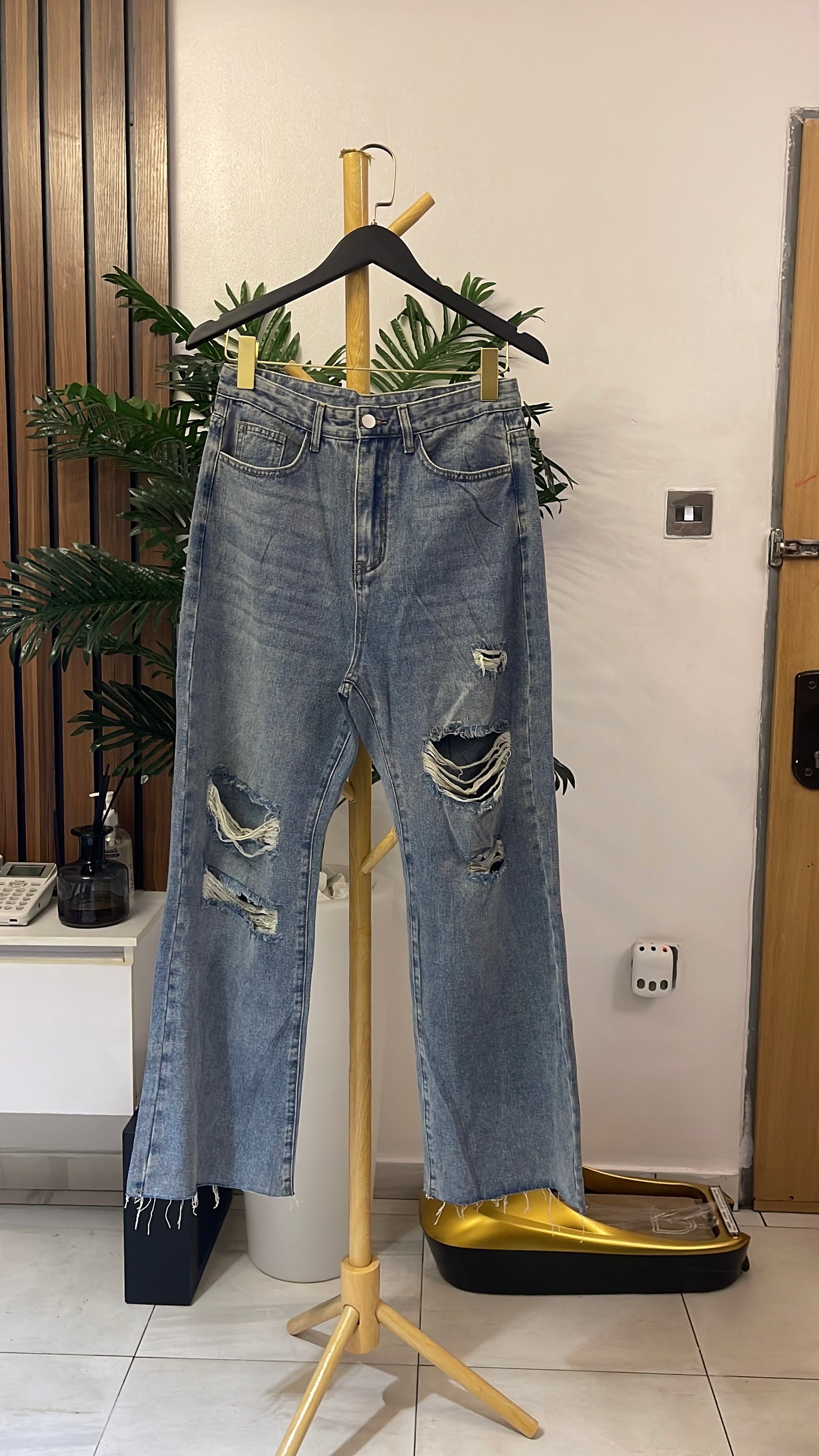 Blue Ripped Flare Jeans