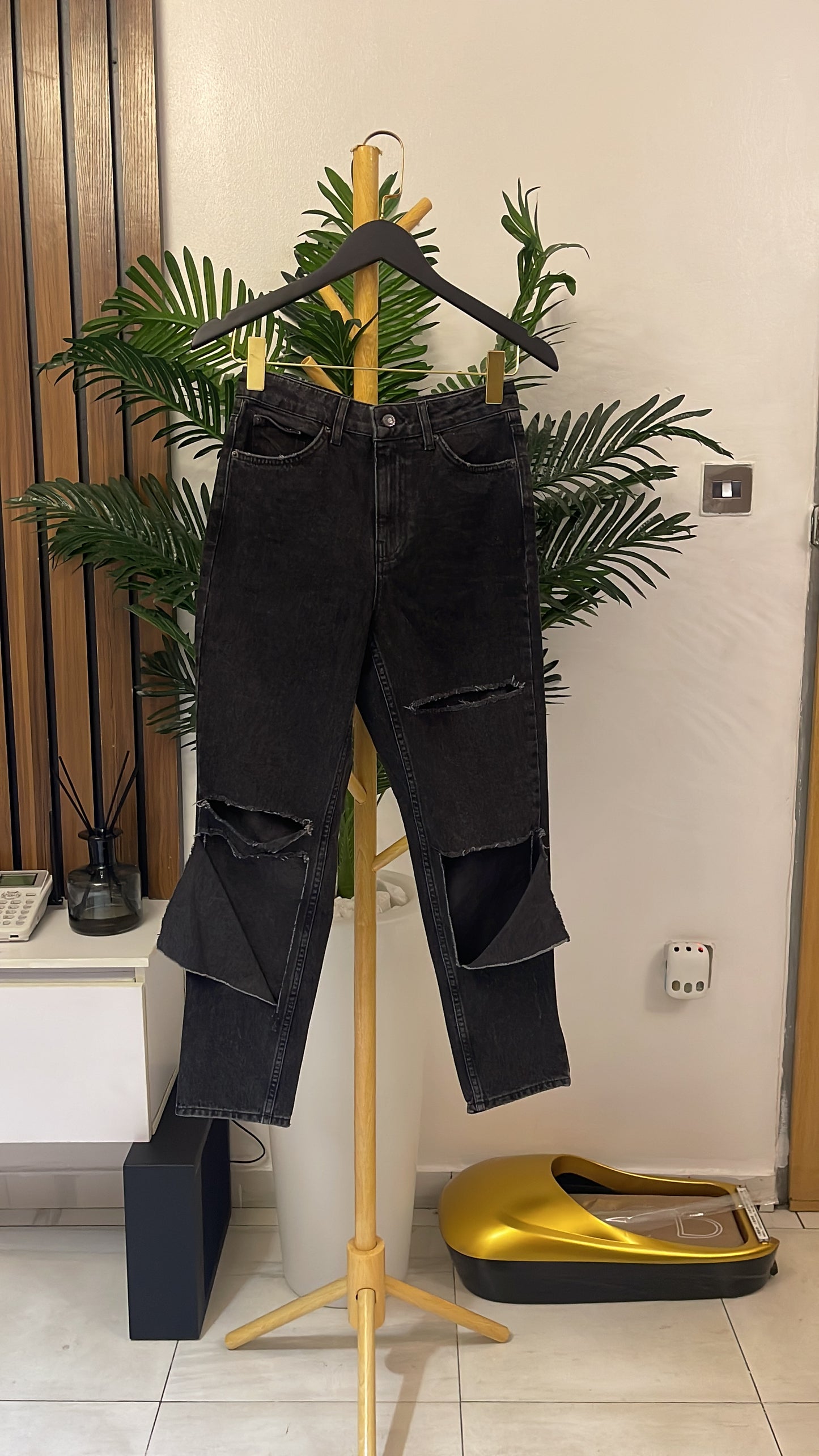 Gray Ripped Mom Jeans
