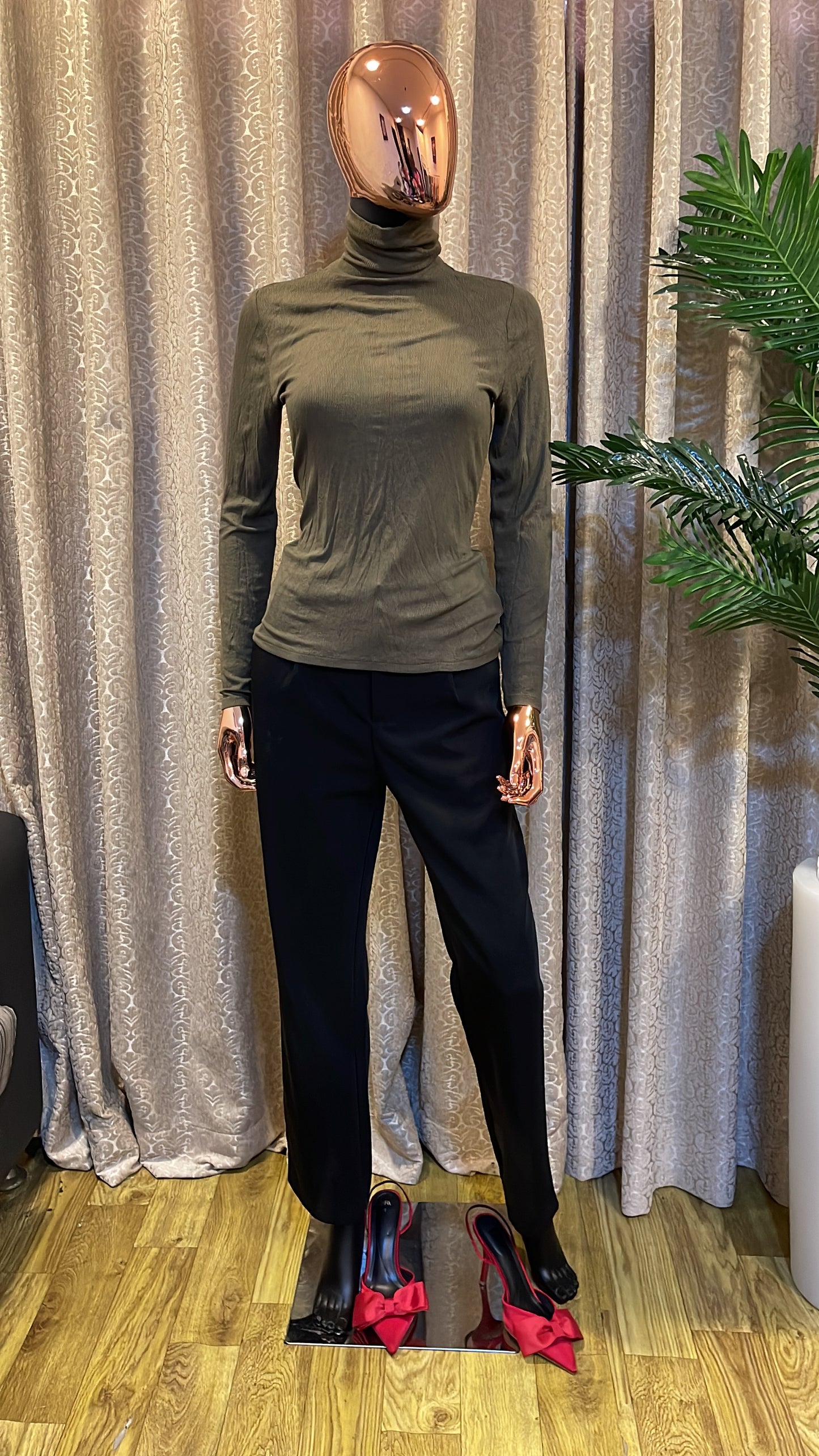 Army Green Turtleneck Top