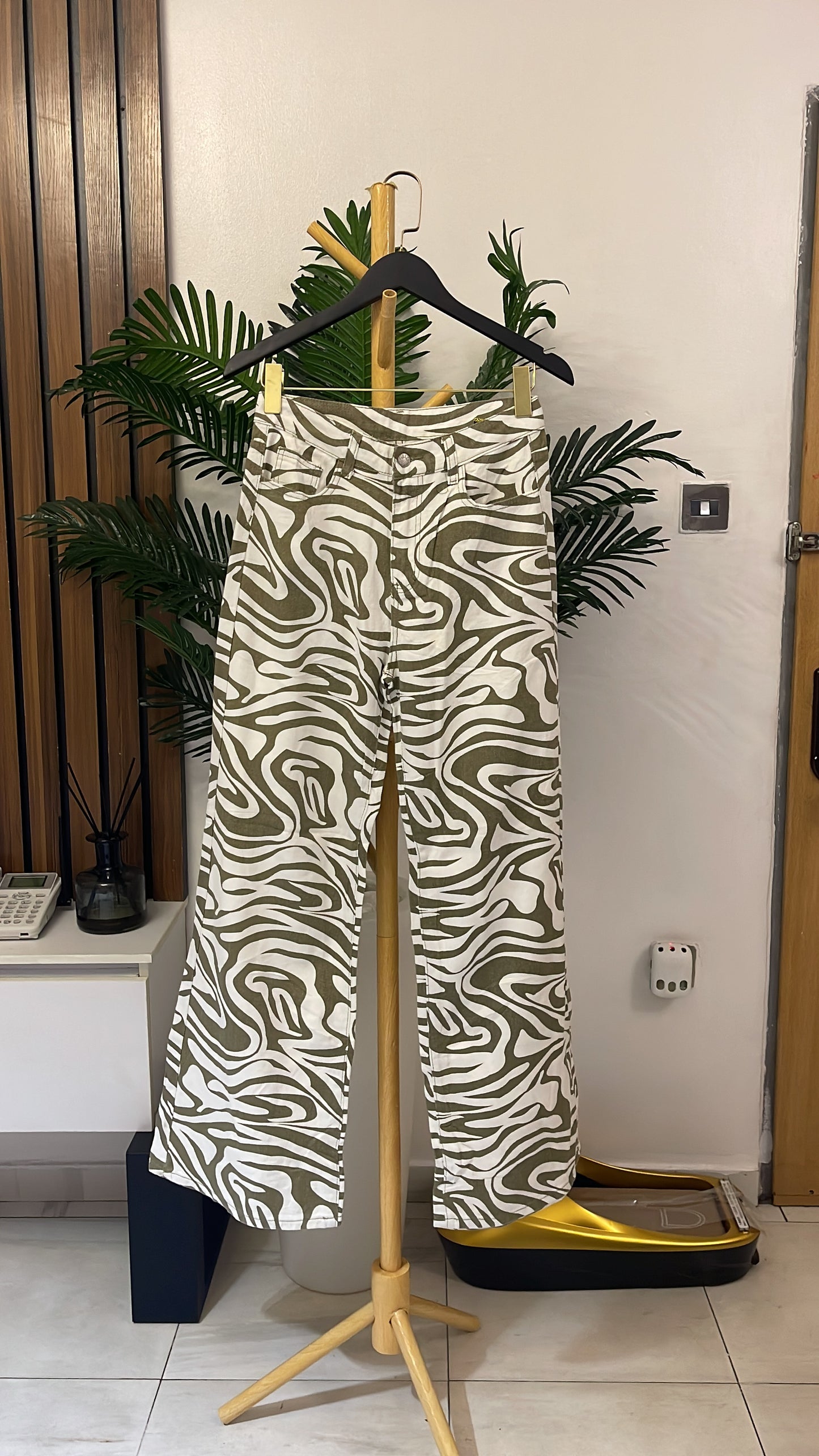 Green and White Palazzo Jeans