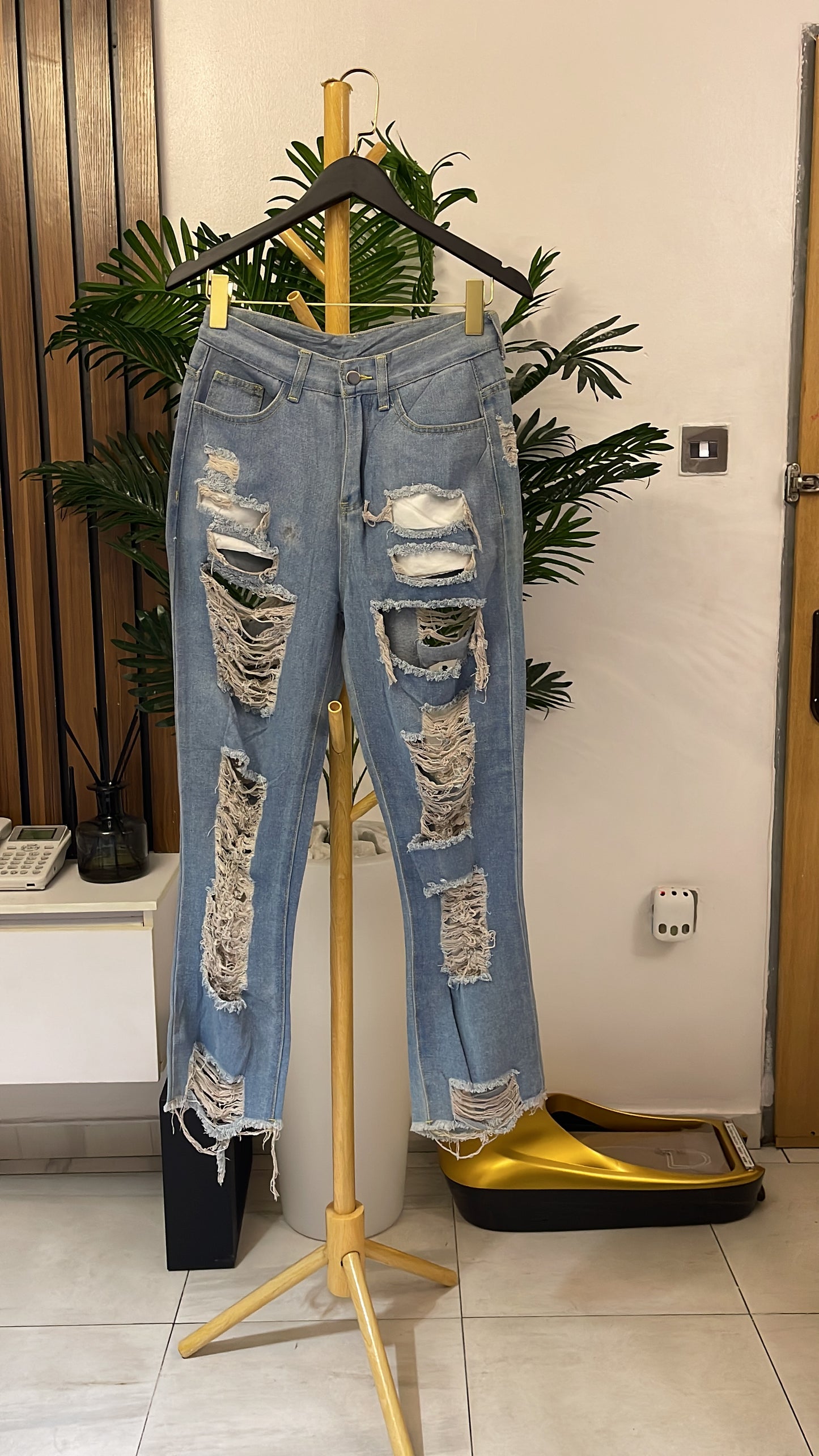 Blue Ripped Bootcut Jeans