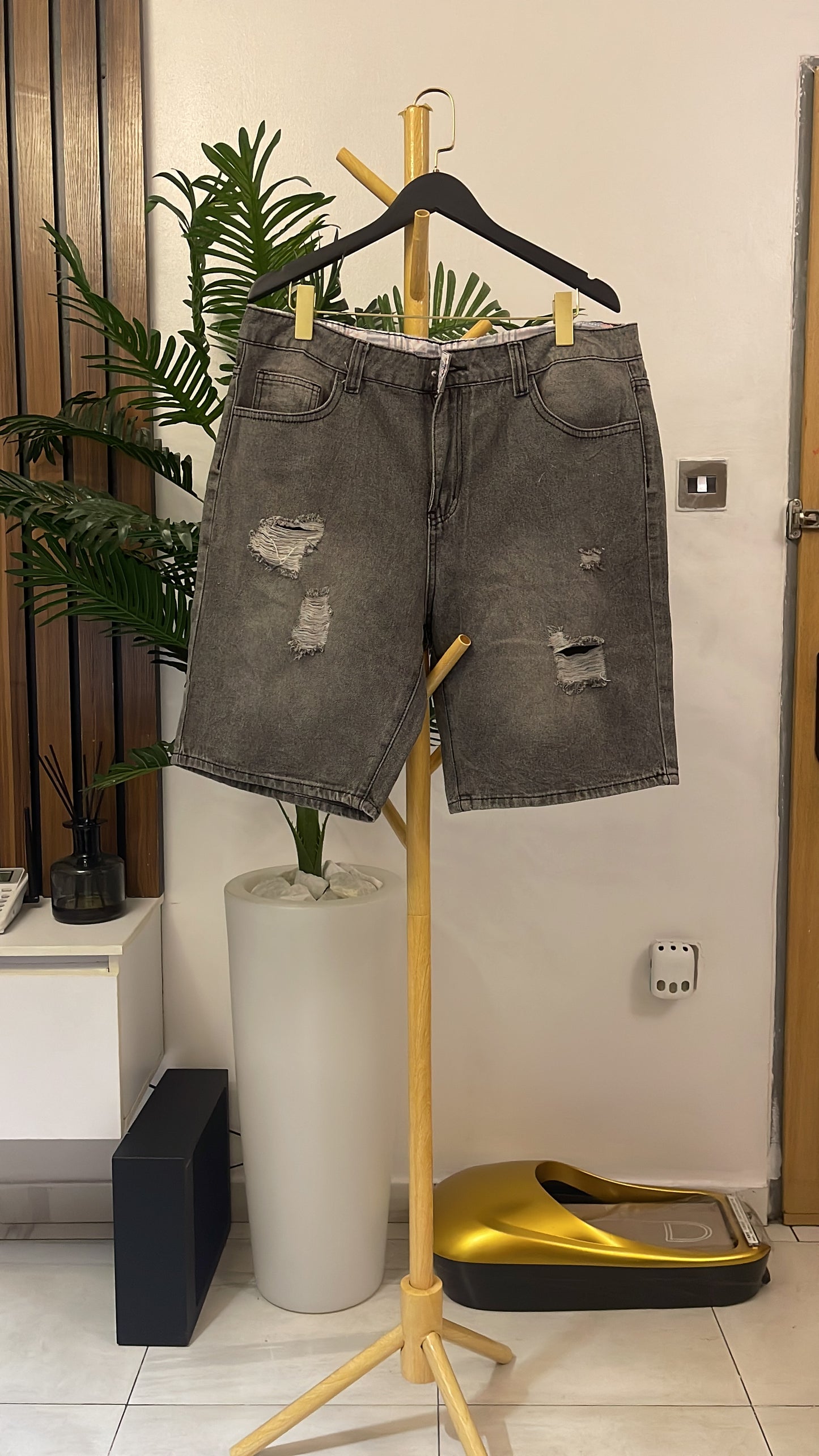 Gray Ripped Jort