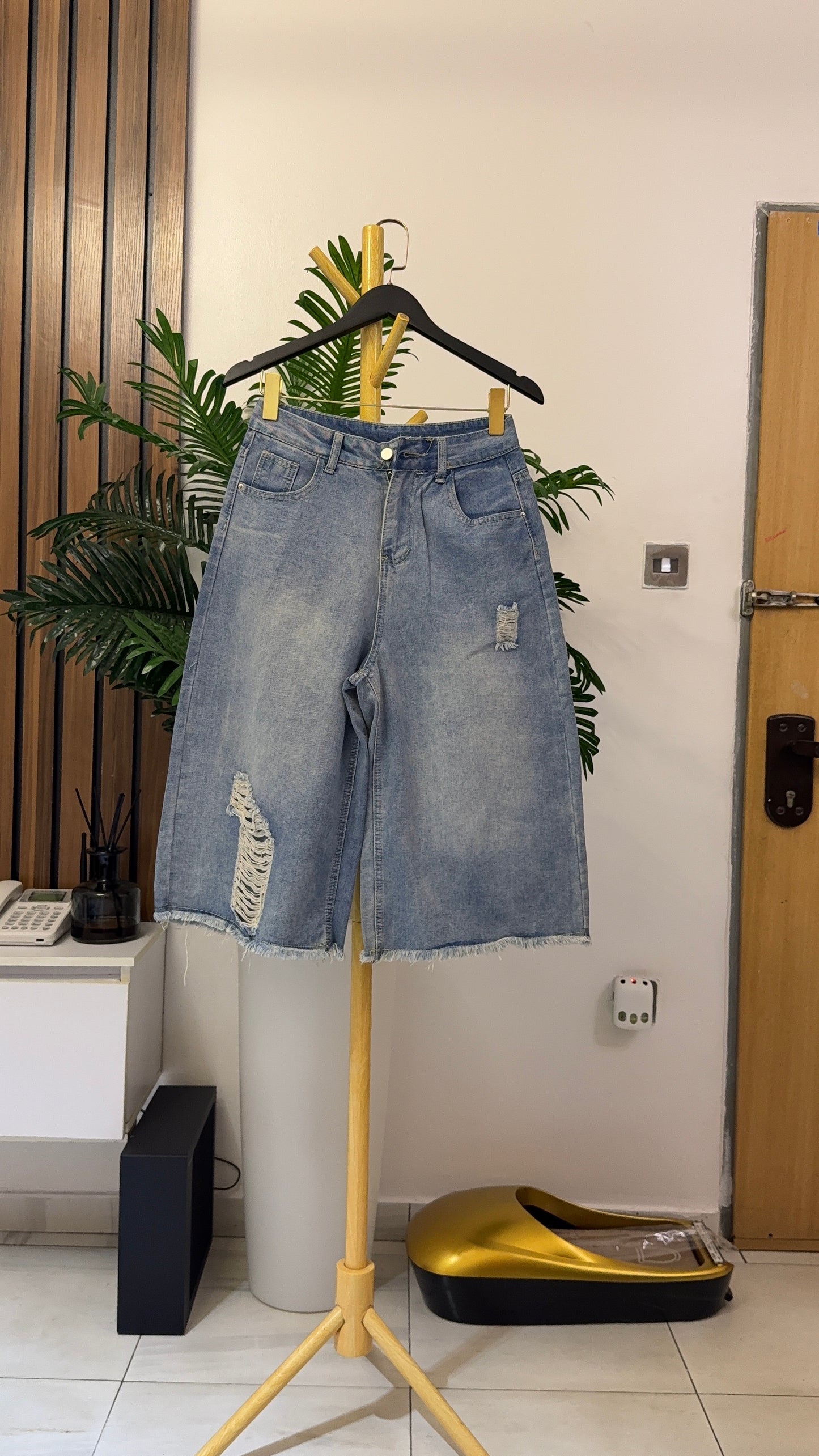 Blue Ripped Jort