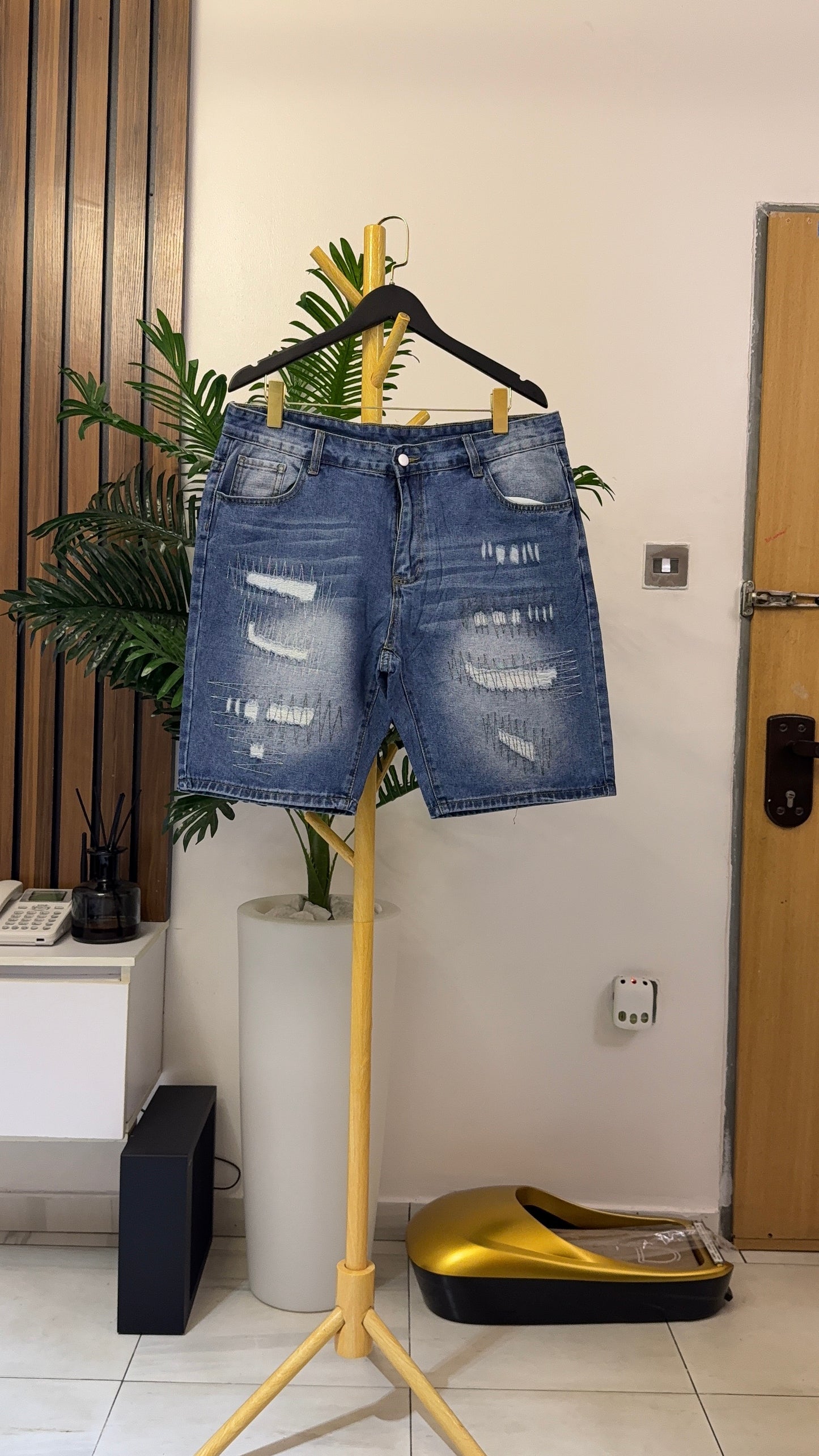 Blue Ripped Jort