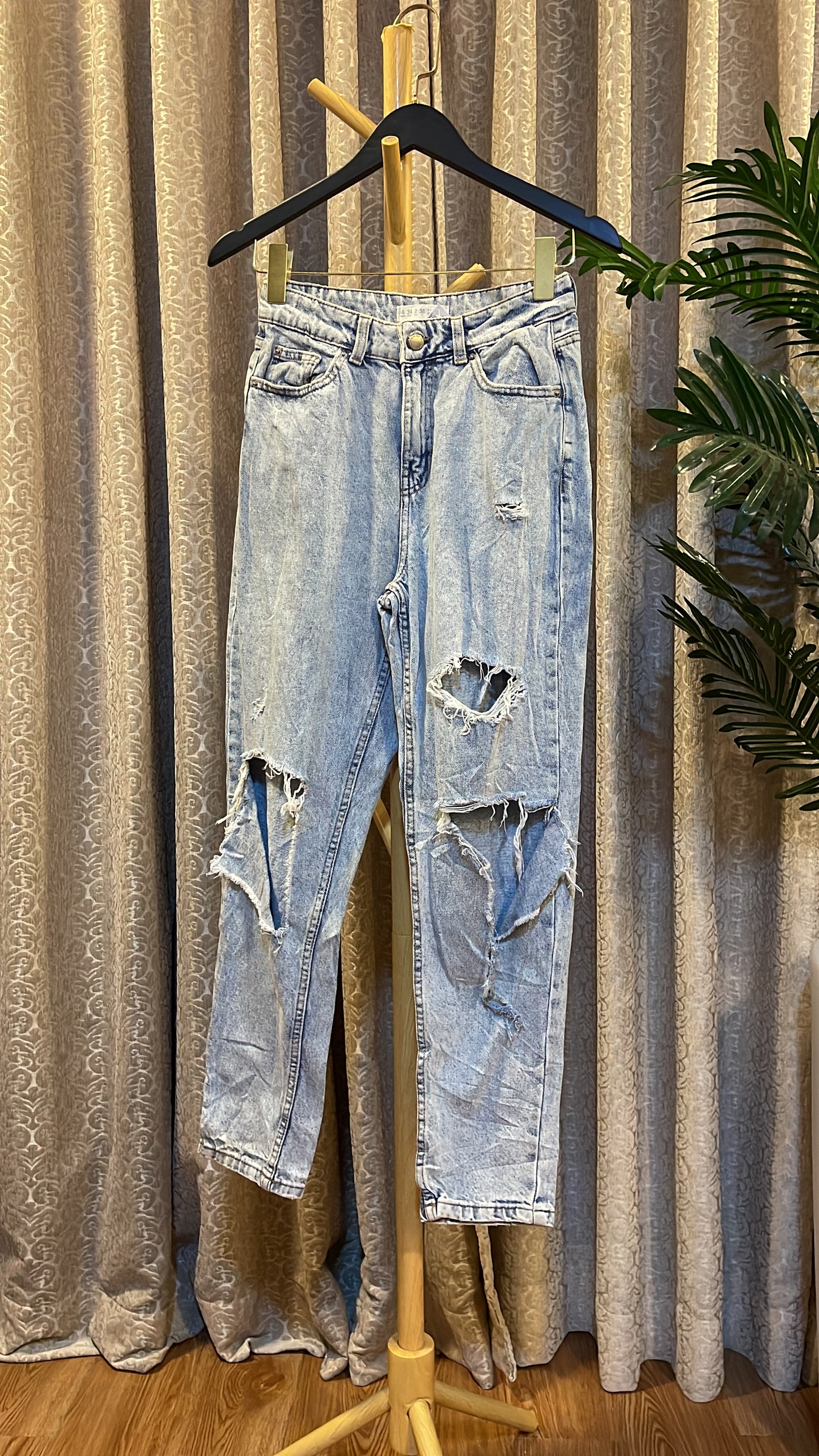 Blue Ripped Mom Jeans