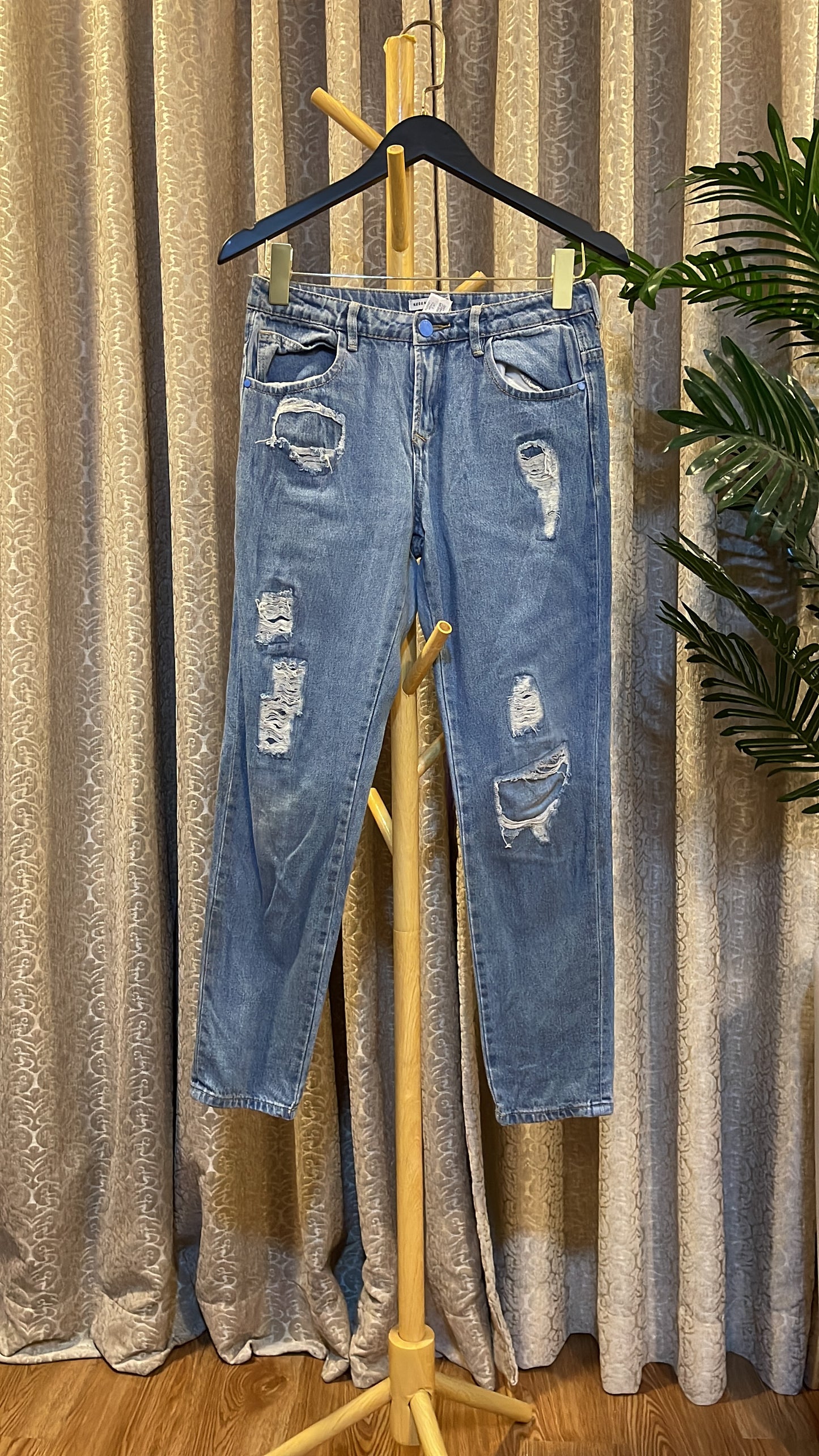 Blue Ripped Boyfriend Jeans