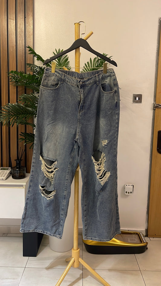 Blue Ripped Baggy Jeans