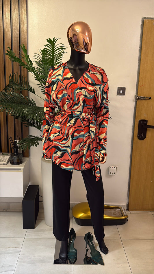 Multicolored Wrap Blouse