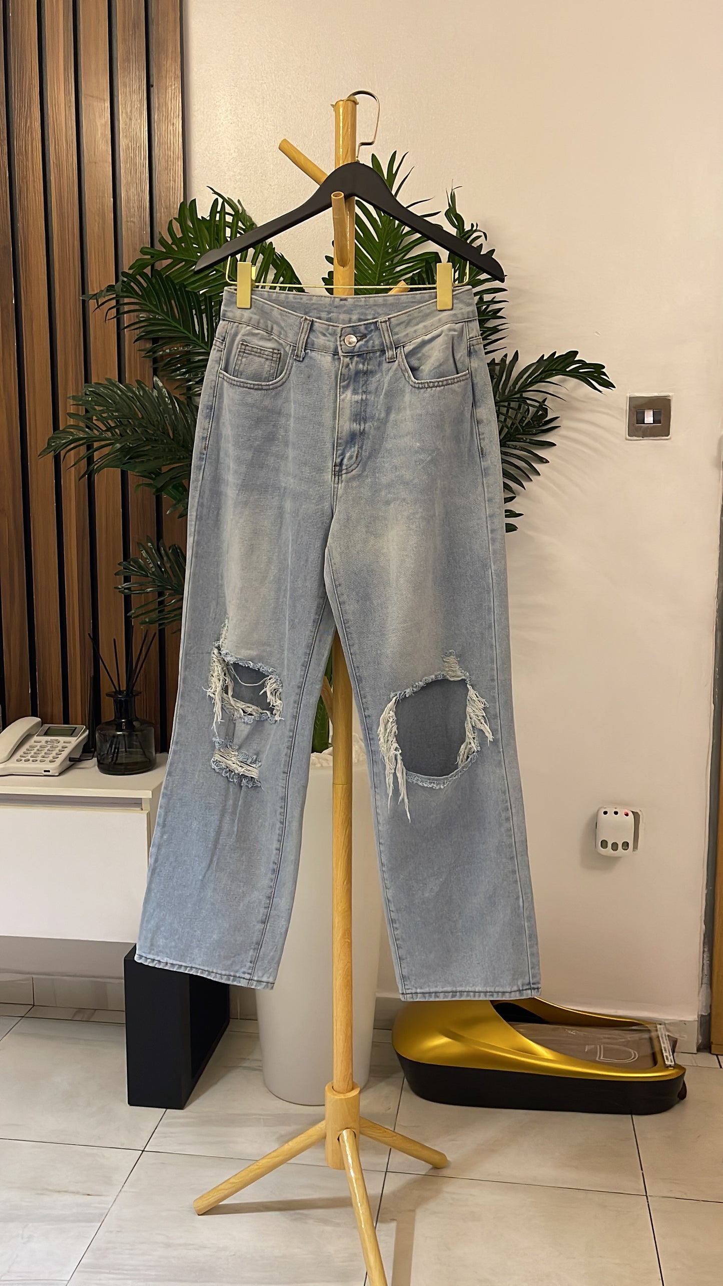 Blue Ripped Boyfriend Jeans