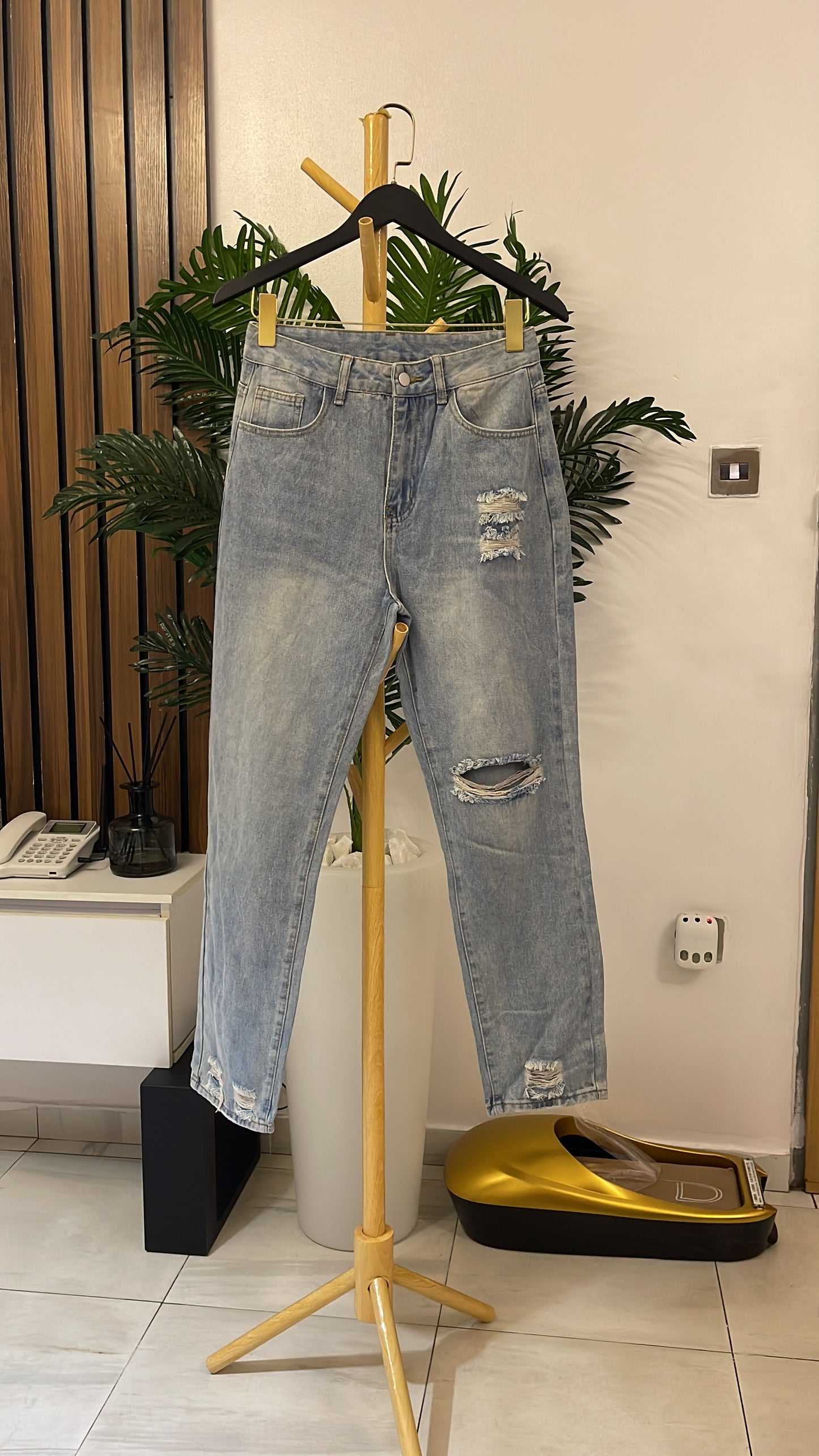 Blue Ripped Boyfriend Jeans