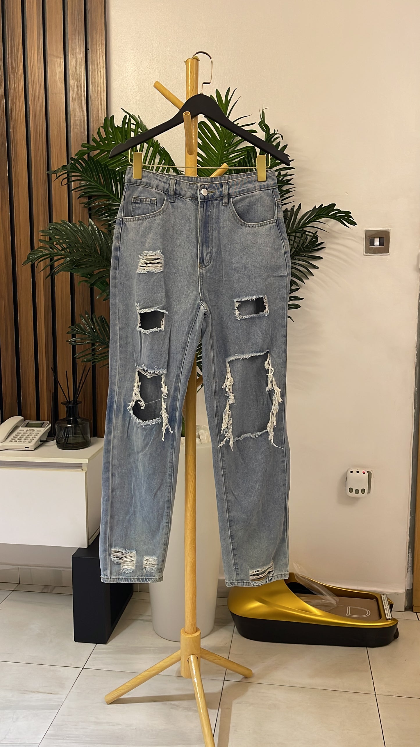 Blue Ripped Boyfriend Jeans