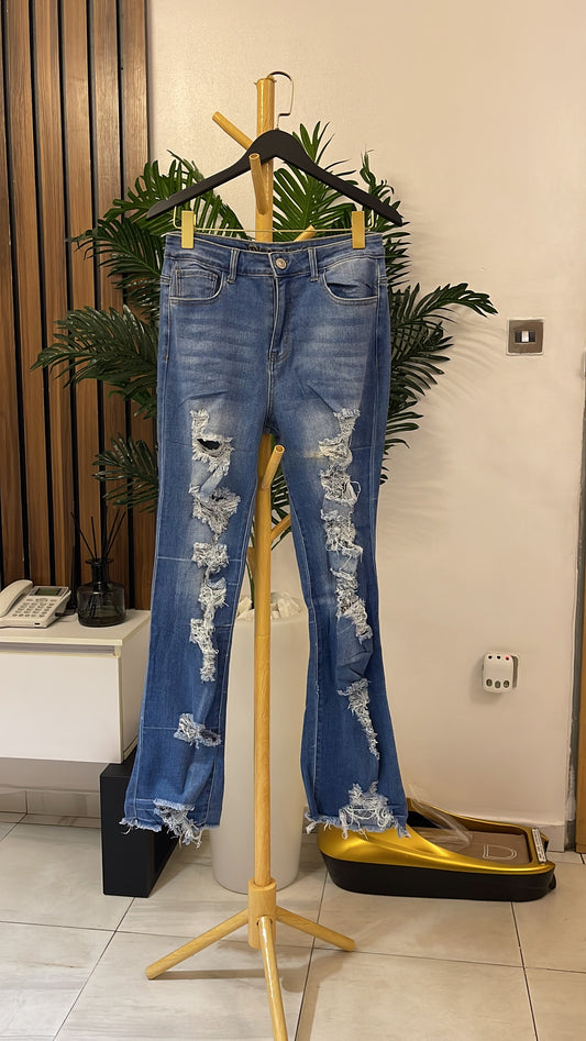 Blue Ripped Bootcut Jeans