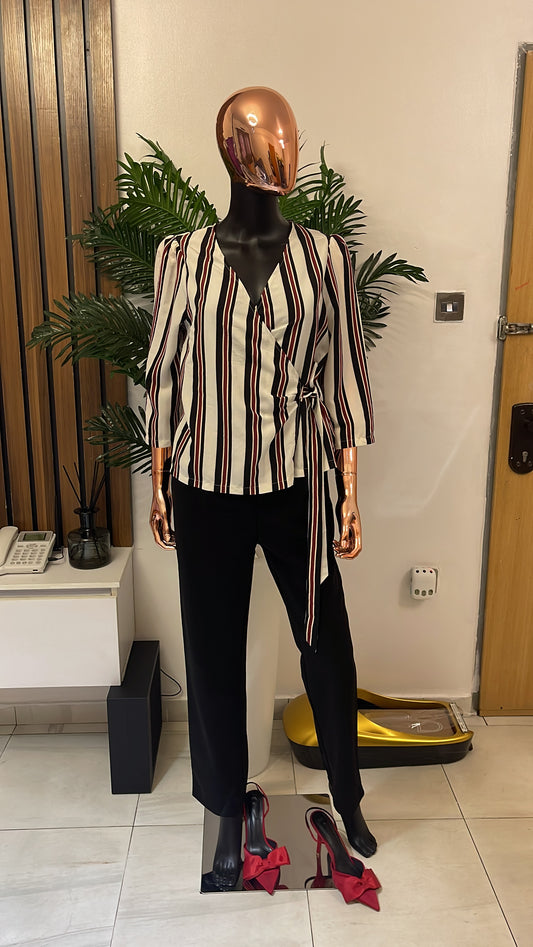 Brown and Black Striped Blouse