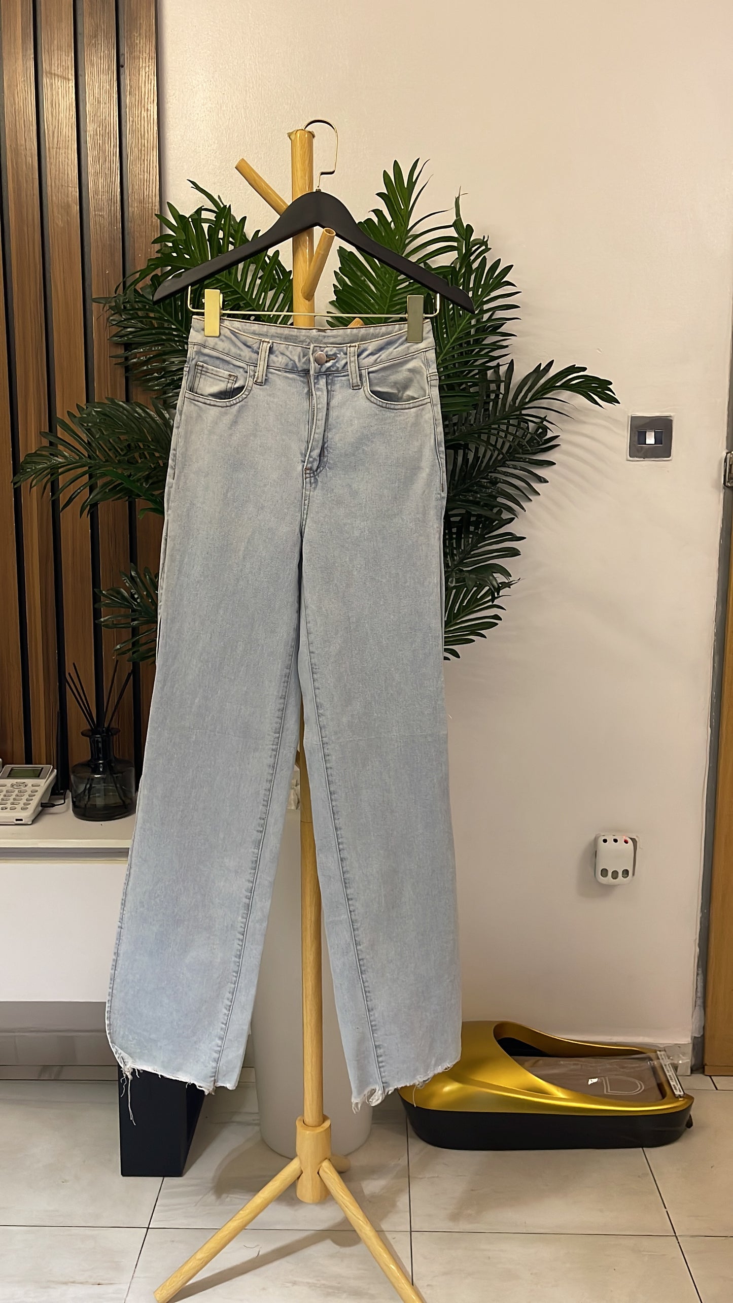 Blue Slit Boyfriend Jeans