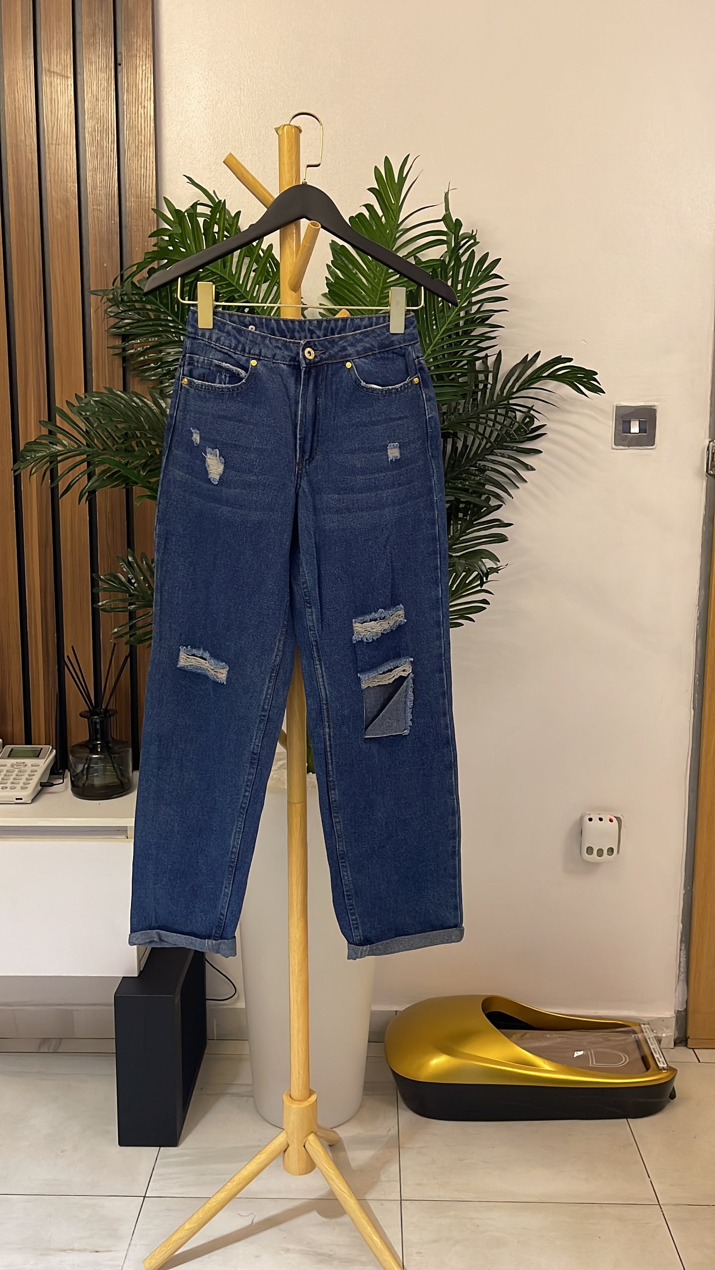 Blue Ripped Boyfriend Jeans