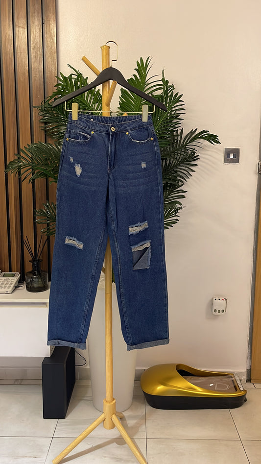 Blue Ripped Boyfriend Jeans