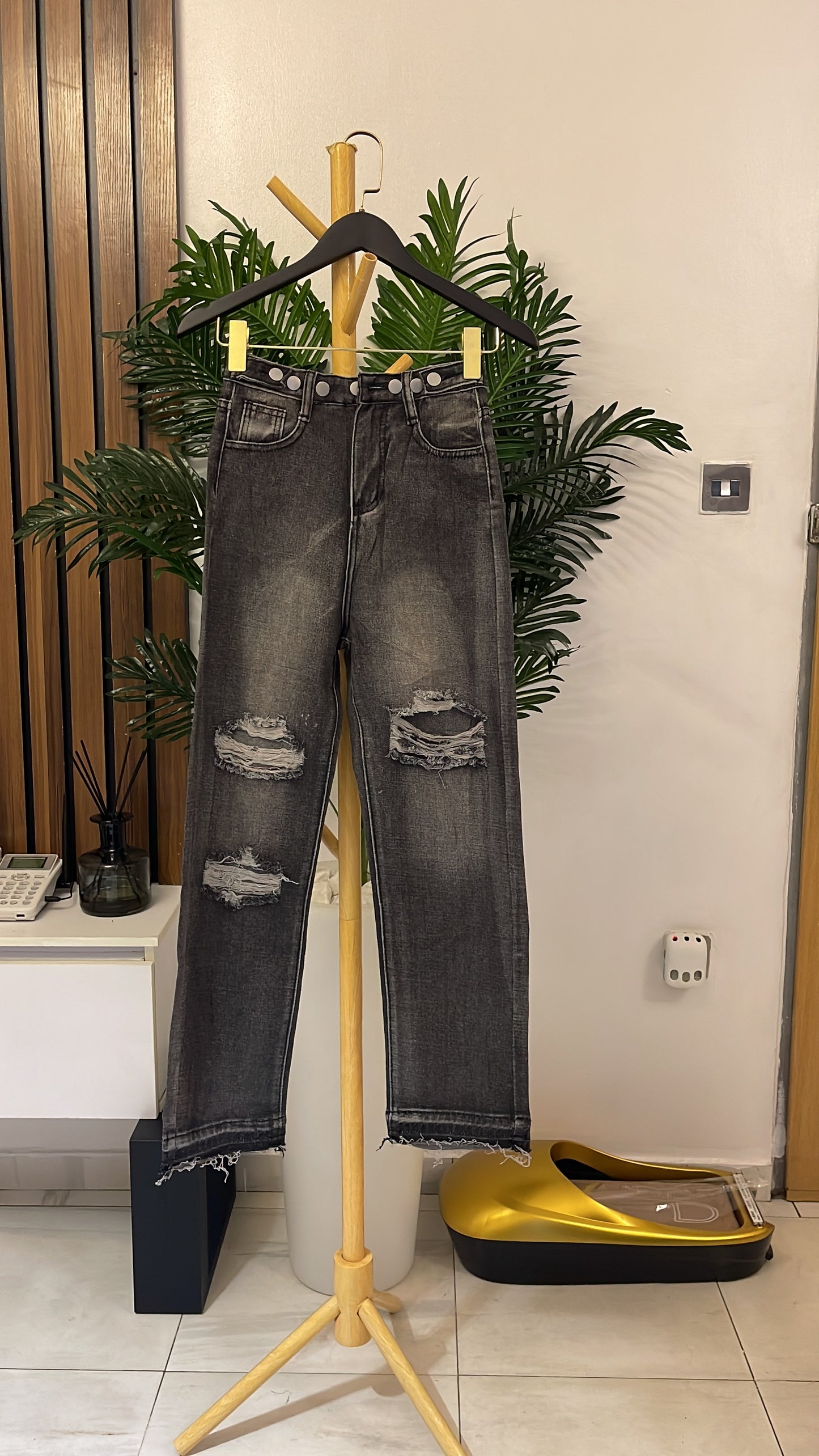 Gray Ripped Boyfriend Jeans