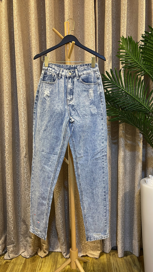 Blue Ripped Mom Jeans