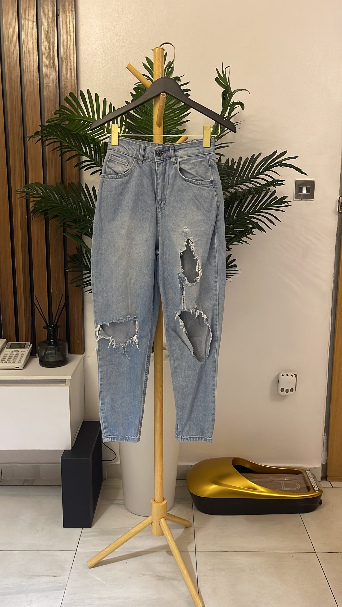 Blue Ripped Mom Jeans