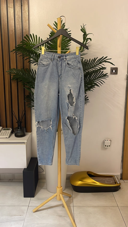 Blue Ripped Mom Jeans