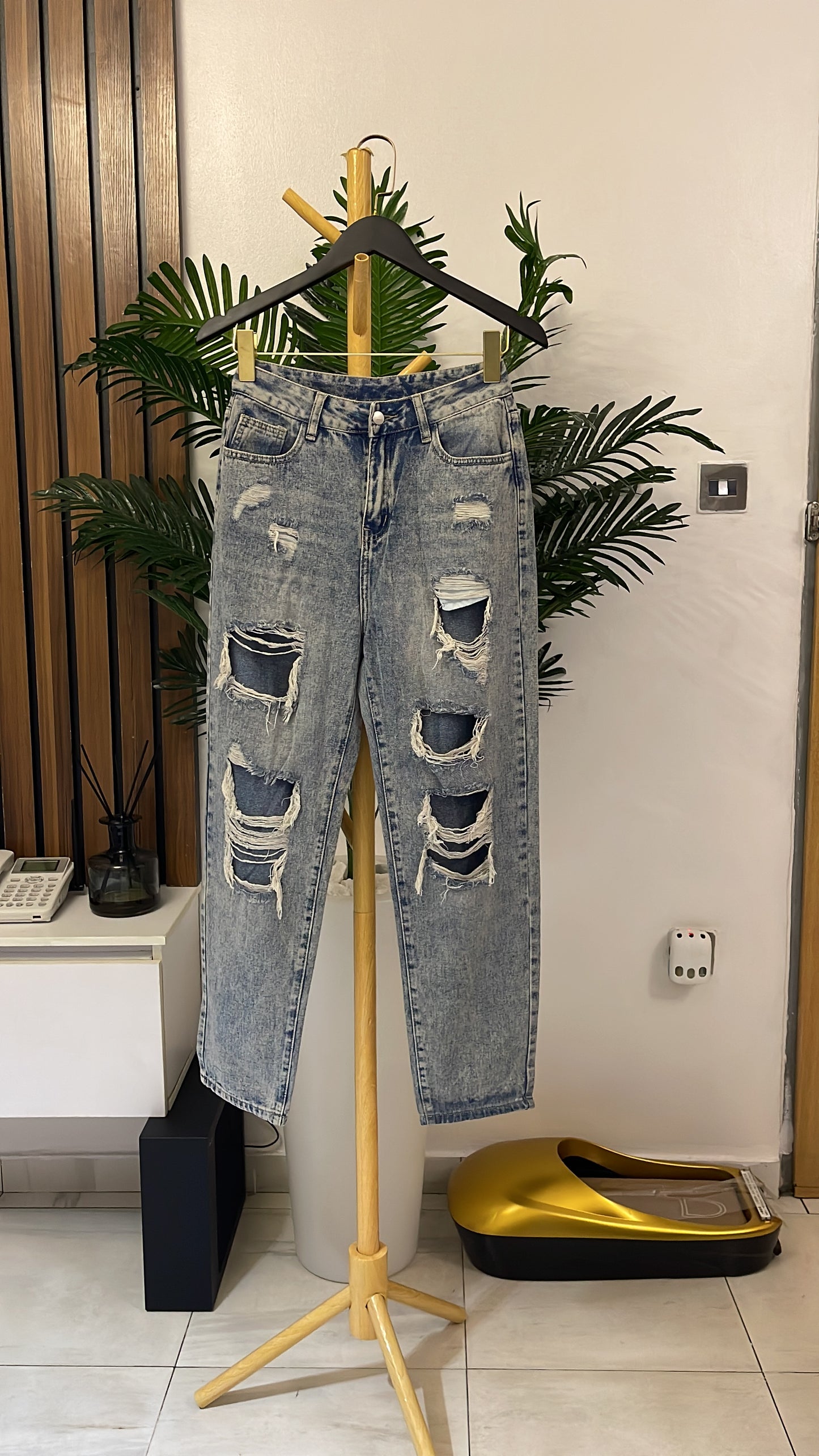 Blue Ripped Mom Jeans