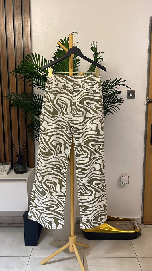 Green and White Palazzo Jeans