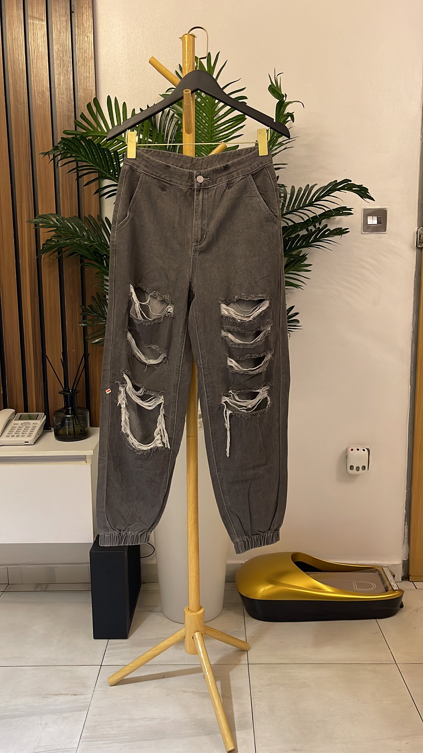 Gray Ripped Jogger Jeans