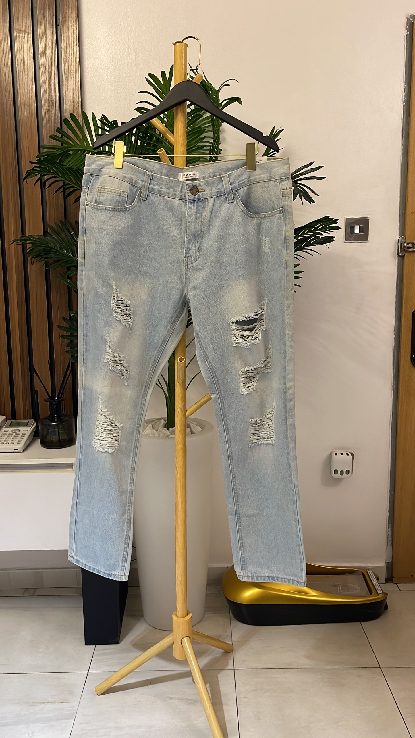 Blue Ripped Straight Jeans