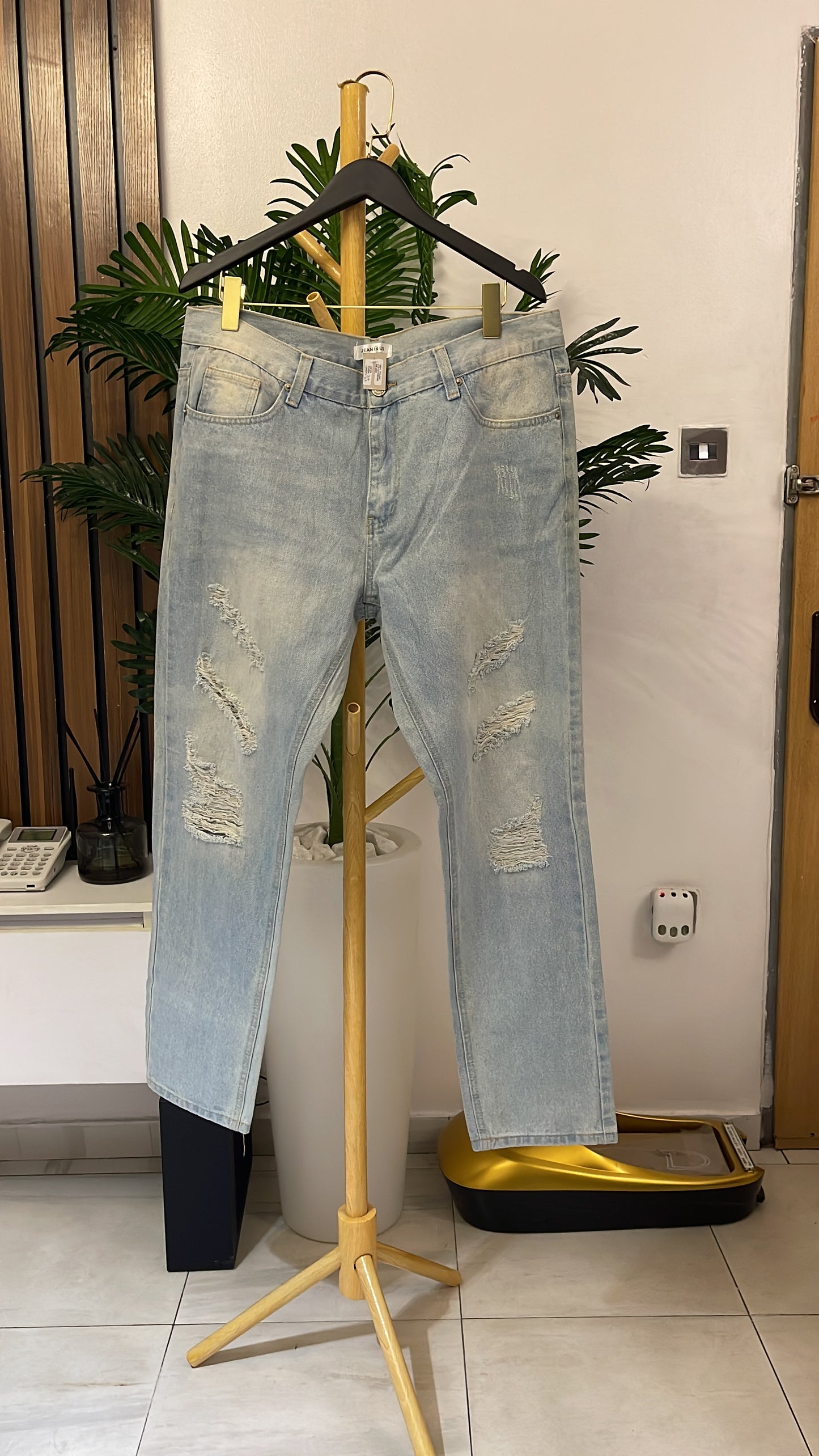 Blue Ripped Straight Jeans