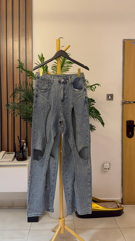 Blue Stoned Baggy Jeans