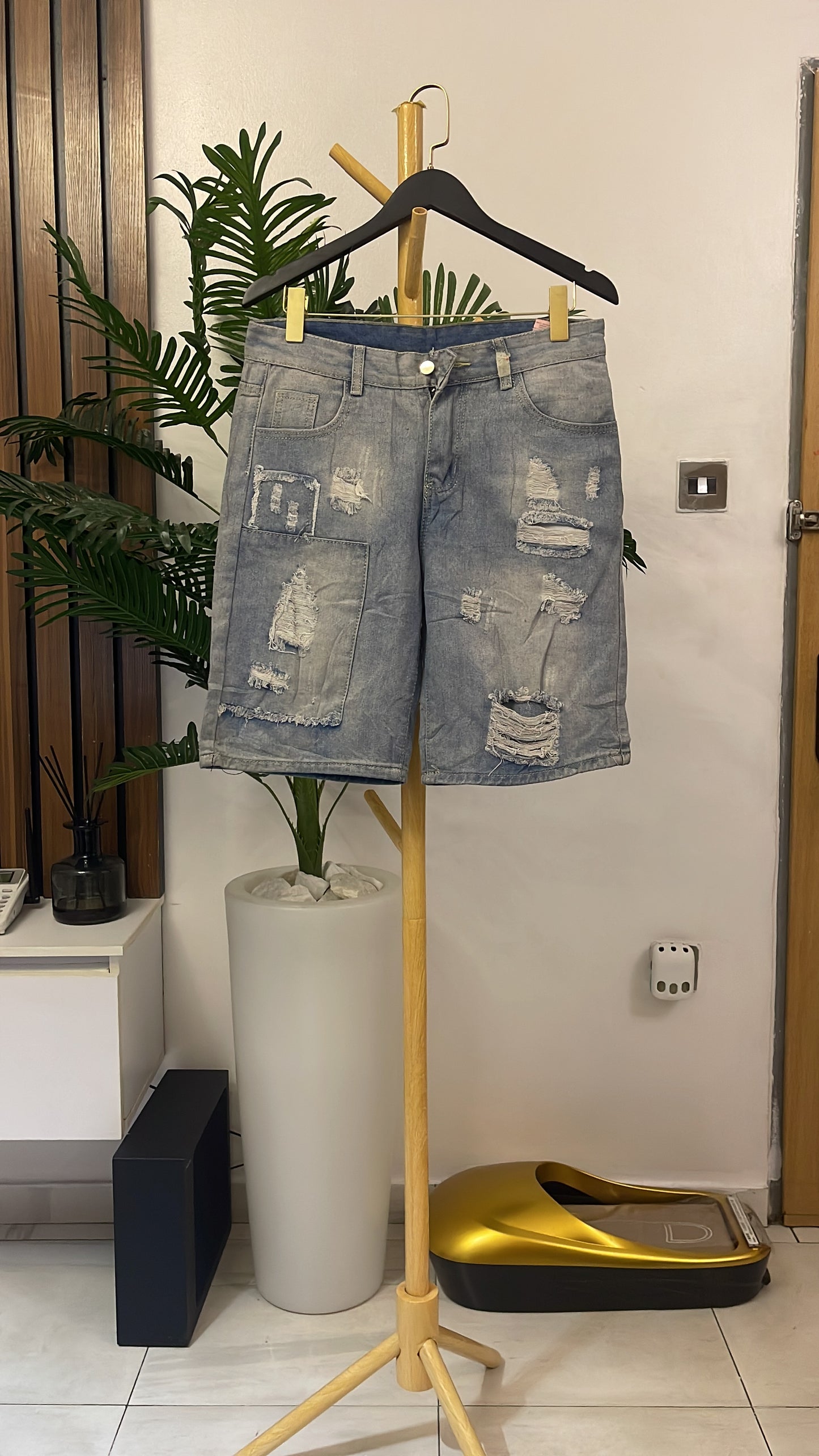 Blue Ripped Jort