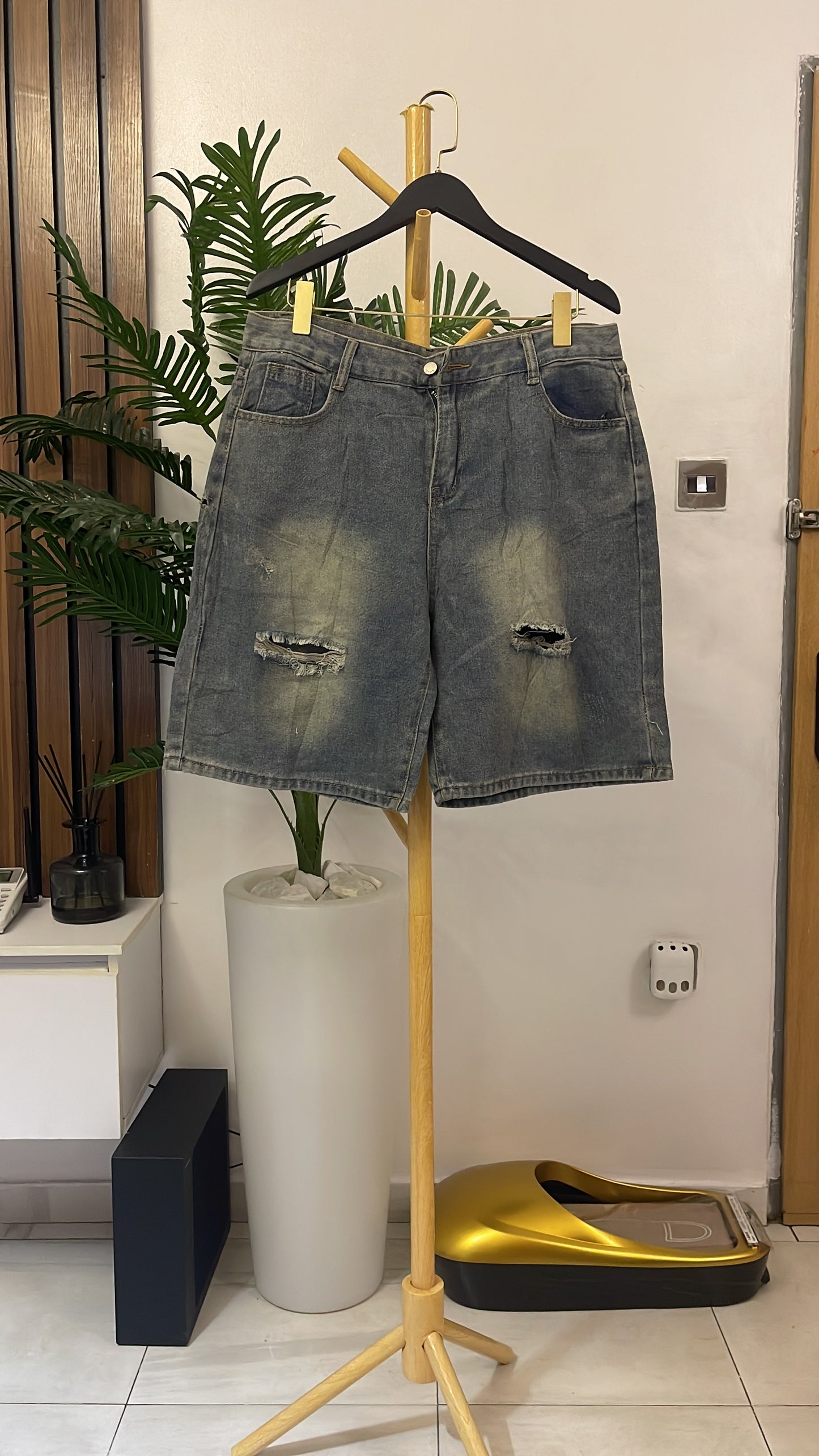 Blue Ripped Jort