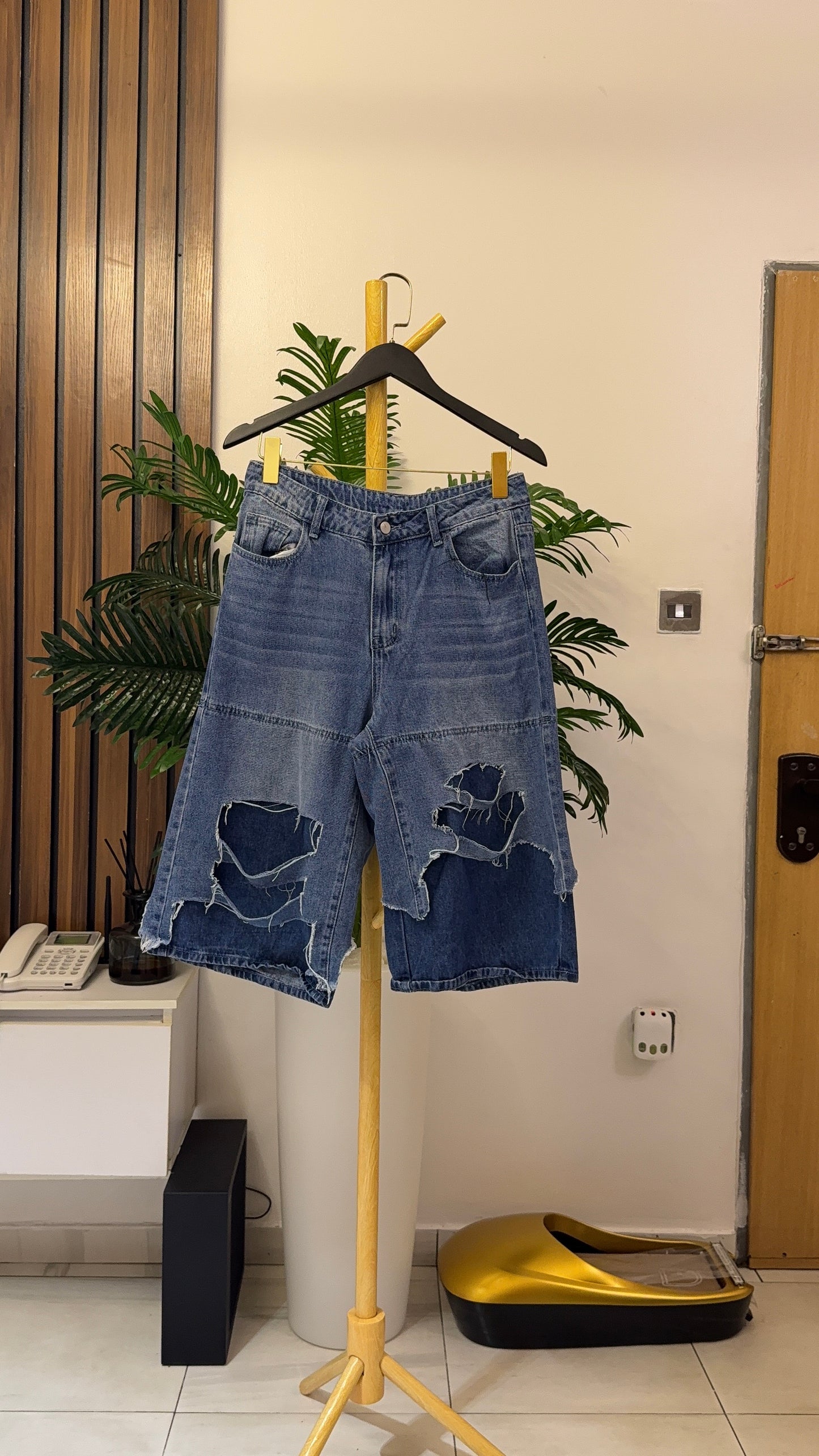 Blue Ripped Jort
