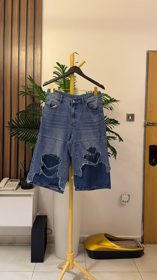Blue Ripped Jort