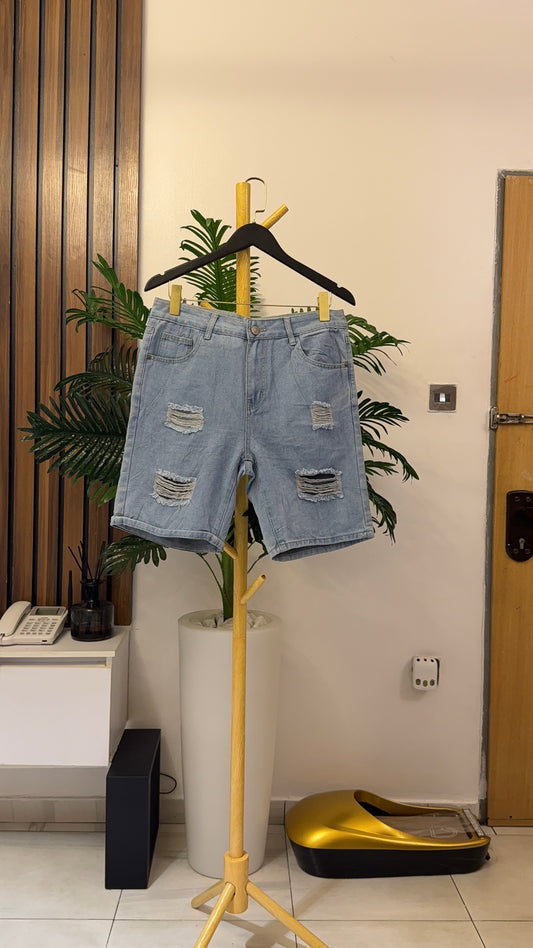 Blue Ripped Jort