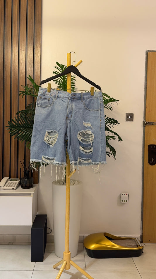 Blue Ripped Jort