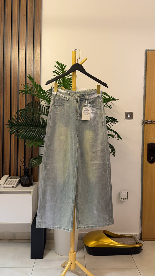 Blue Shimmery Baggy Jeans