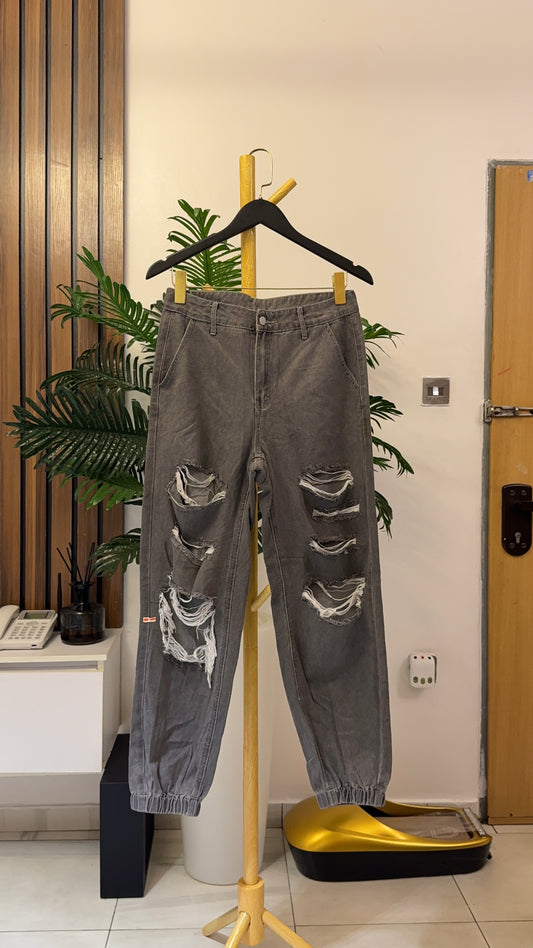 Gray Ripped Jogger Jeans