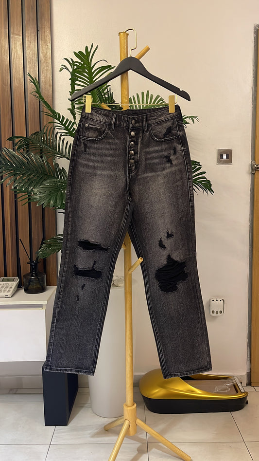 Gray Ripped Boyfriend Jeans