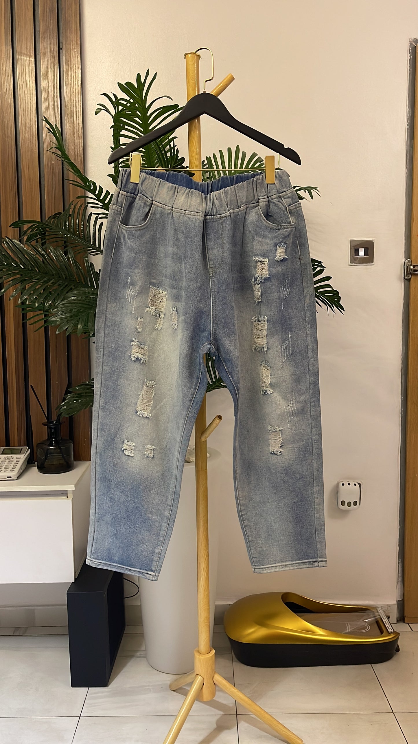 Blue Ripped Mom Jeans