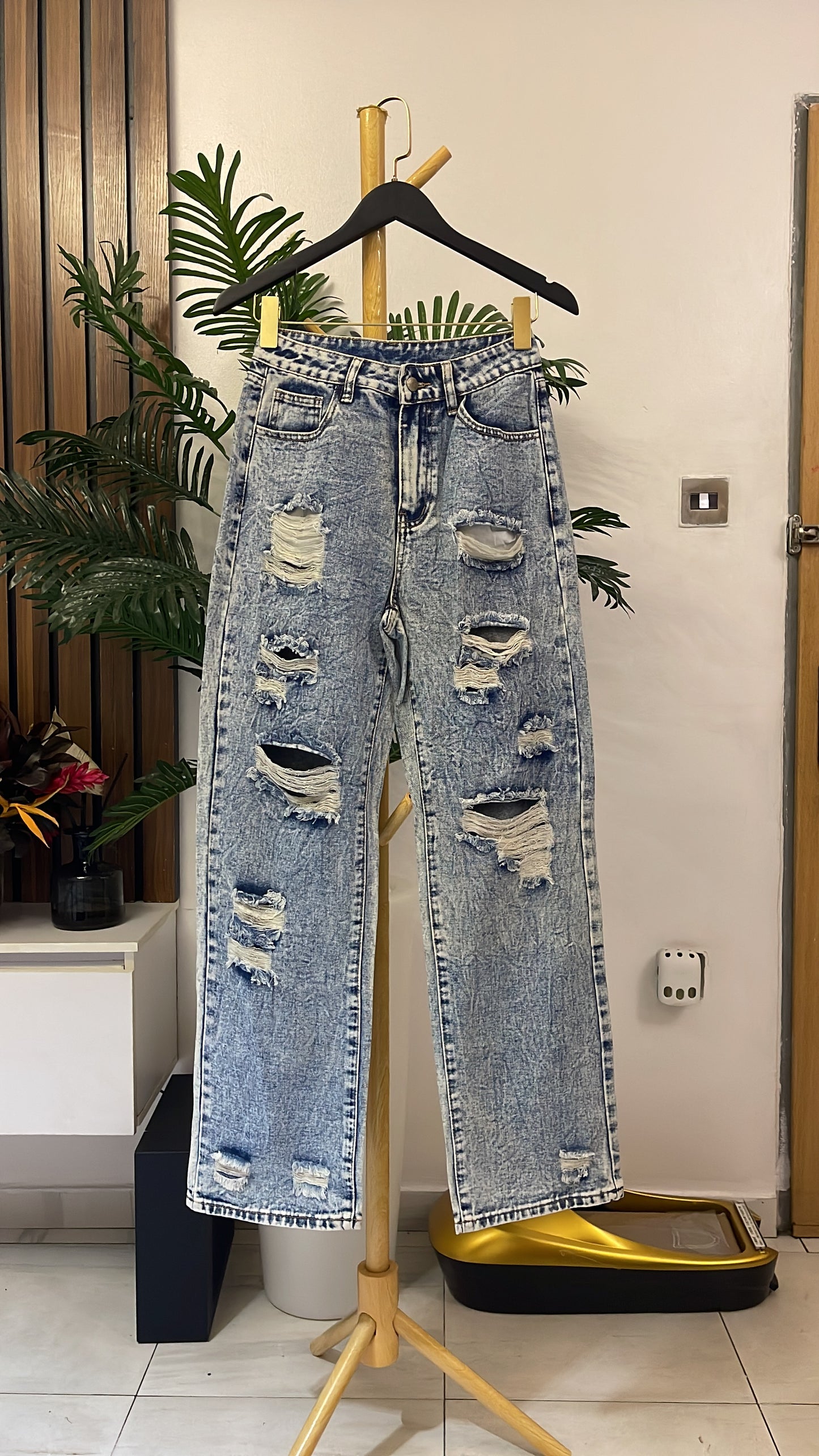 Blue Ripped Boyfriend Jeans