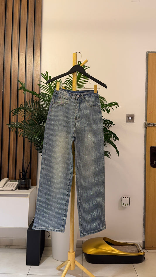 Blue Stoned Baggy Jeans