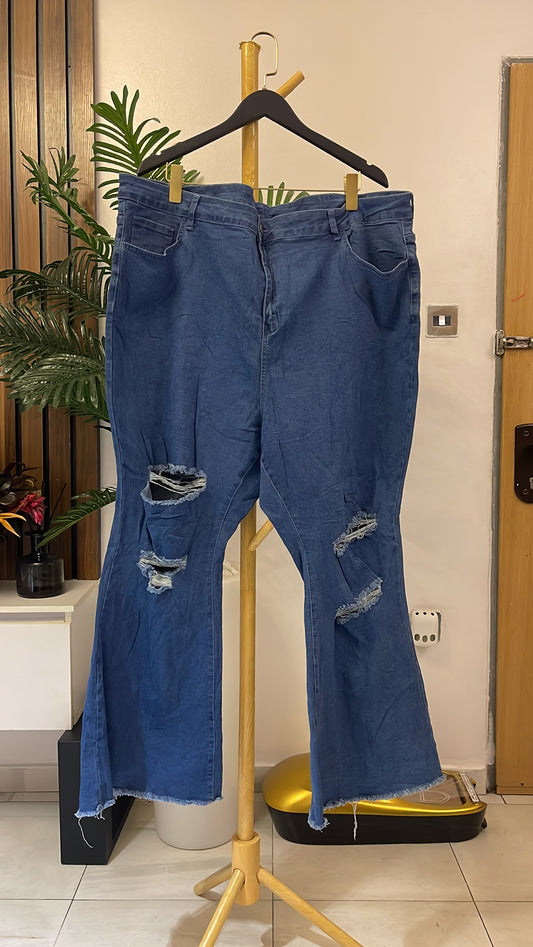 Blue Ripped Bootcut Jeans