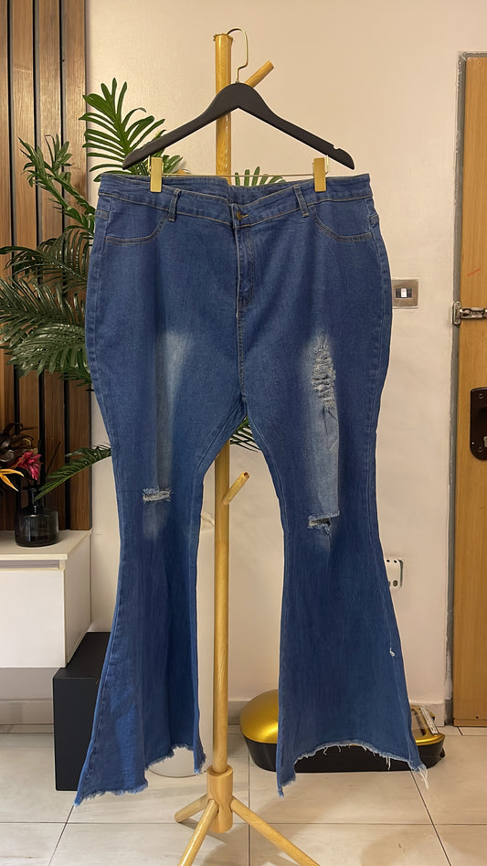Blue Ripped Bootcut Jeans