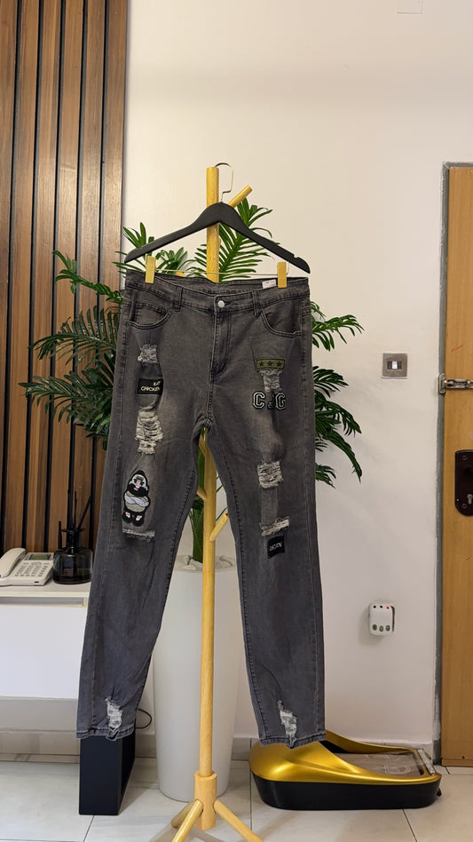 Gray Ripped Straight Jeans