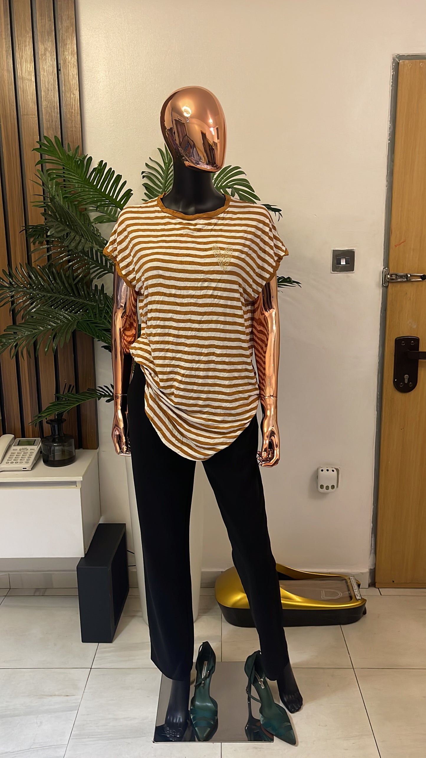 Brown and White Blouse