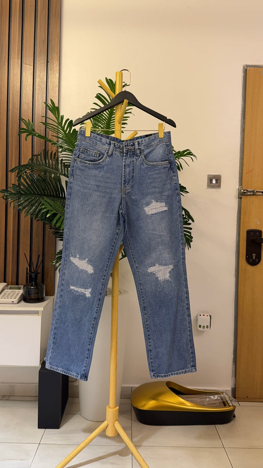 Blue Ripped Boyfriend Jeans