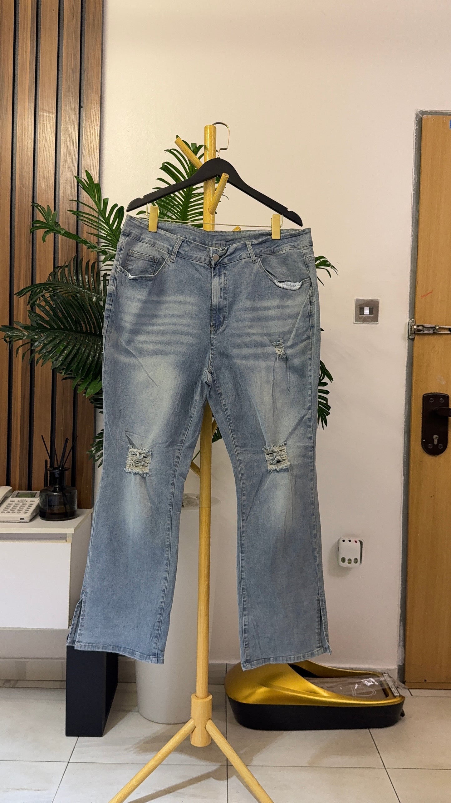 Blue Ripped Bootcut Jeans