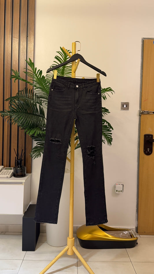Black Ripped Straight Jeans