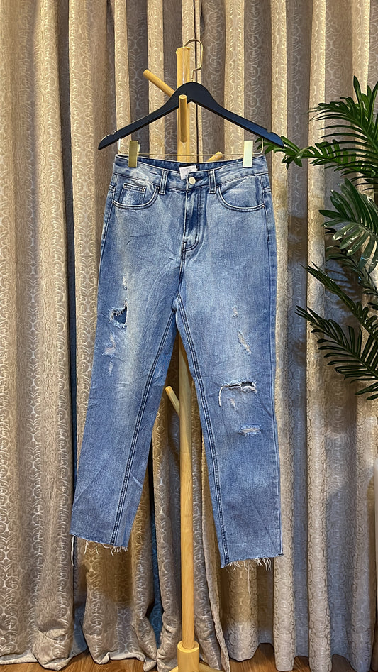 Blue Ripped Boyfriend Jeans